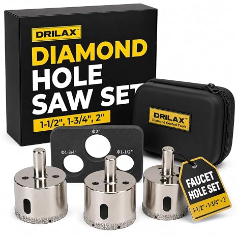 Drilax 3-Pc Diamond Hole Saw Set 1-1/2 to 2 Inch for Granite Countertops