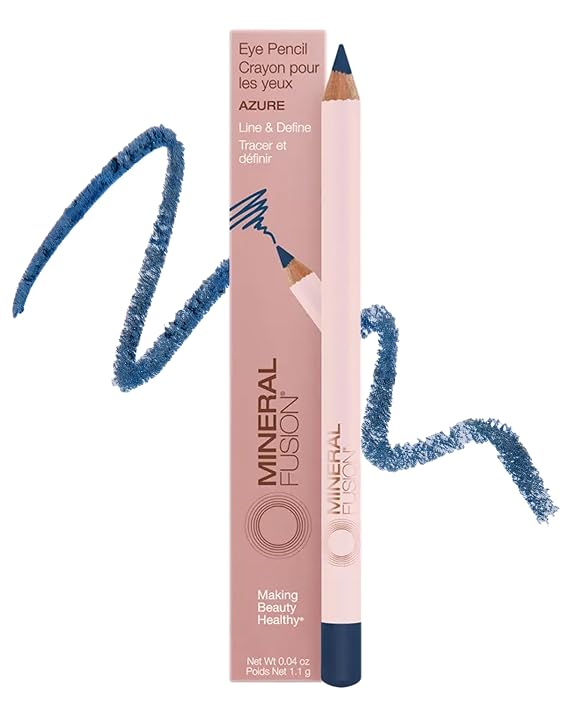 Mineral Fusion Eye Pencil (Navy Blue - Azure) - Eyeliner with Soothing Chamomile, Meadowfoam & Vitamin E - Smooth & Long Lasting, Hypoallergenic, Non-Irritating Eye Makeup