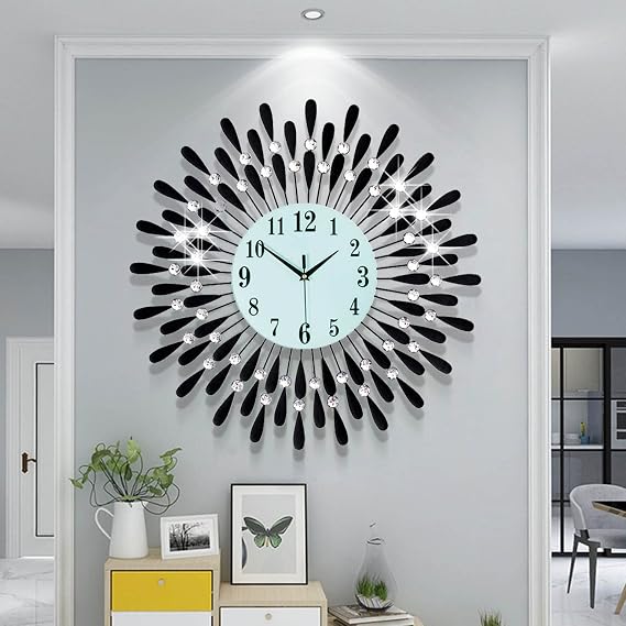 Large Wall Clock Non-Ticking Silent Modern Big Clocks Decorative Wall Clocks for Living Room Dining Room Bedroom Decor, Dia 23.6 Inch Black