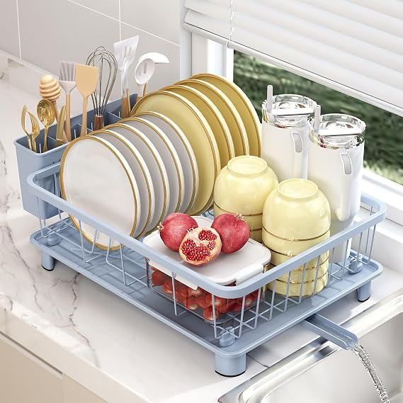 Hiviweer Dish Drying Rack for Kitchen Counter, 16.2" L x 12.5" W,Blue