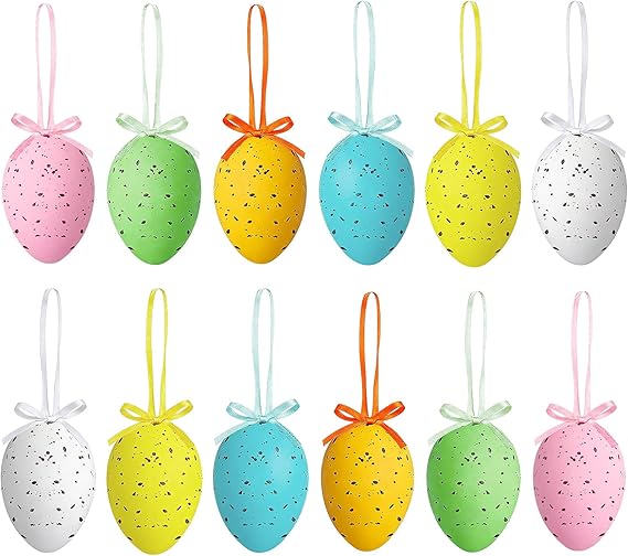 24Pcs Shatterproof Easter Egg Ornaments, Basket Stuffers Egg Bulk Hanging Eggs with Glitter for Spring Tree Basket Decorations Easter Celebrations