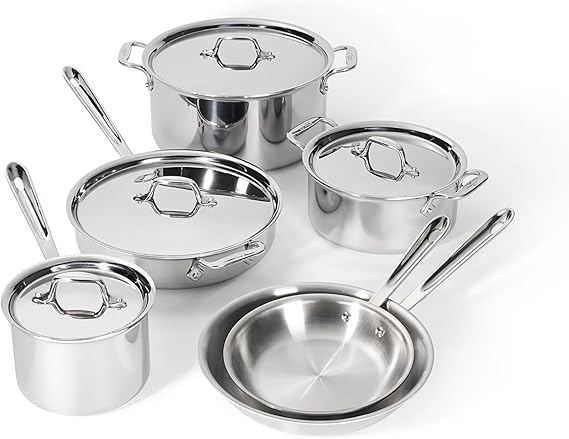 All-Clad D3 Stainless Steel 10 Piece Cookware Set- Made in USA- Includes Frying Pans, Saucepan, Soup Pot, Sautepan, Stockpot - Professional Grade -Oven Safe & Induction Compatible
