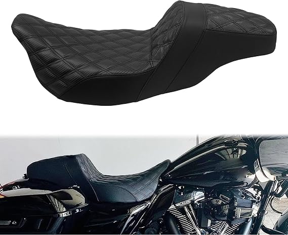 One-Piece Driver Passenger Seat Fit for Harley Touring 2009-2023 | Motorcycle 2-up Seat Fits For Electra Glide Road King Road Glide Street Glide Ultra Limited, Black Stitching