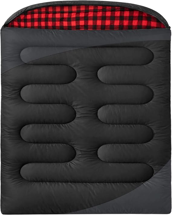 Flannel Double Sleeping Bag with Draft Tube for 2 Person Camping