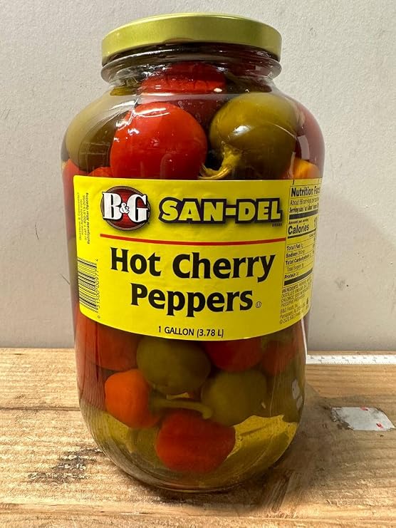 B&G San-Del Whole Cherry Peppers Hot, 1 Gallon