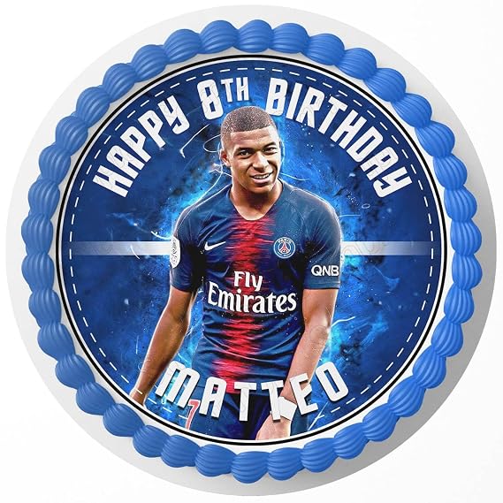 7.5 Inch Edible Cake Topper Kylian Mbappe PSG Themed Birthday Party Collection of Edible Cake Decorations round