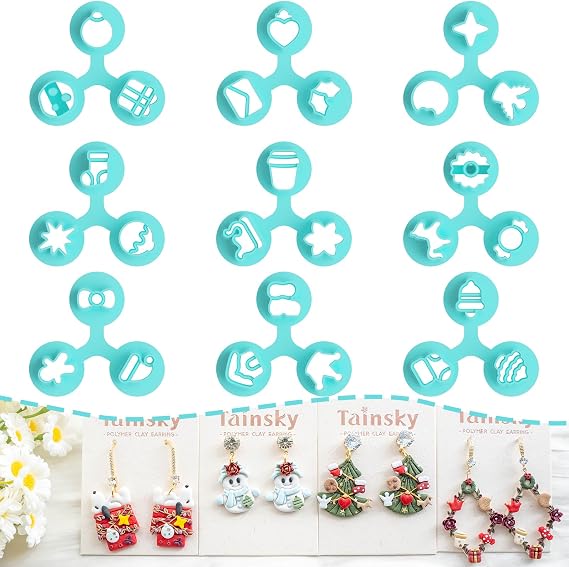 Tainsky 9 Shapes Mirco Christmas Polymer Clay Cutters, Winter Clay Cutters for Earrings Making Clay Jewelry