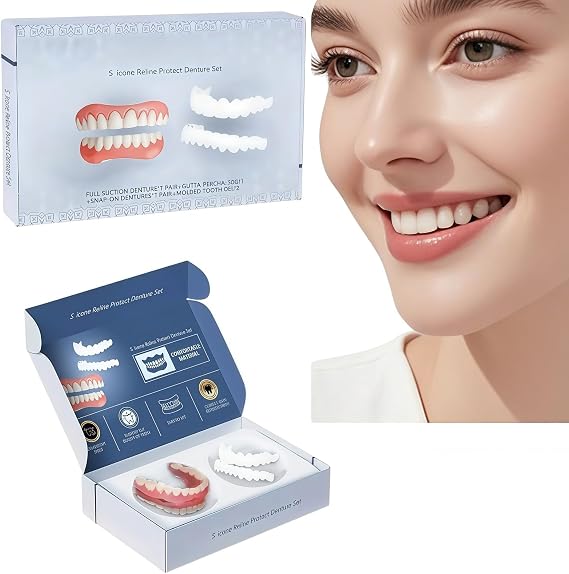 Silicone Reline Denture Set,Silicone Denture Set,Soft Denture Silicone Reline Kit,Upper and Lower Denture Sets for Men and Women,Silicone Dentures Full Mouth,FA-lse Teeth Set,Silicone Dentures