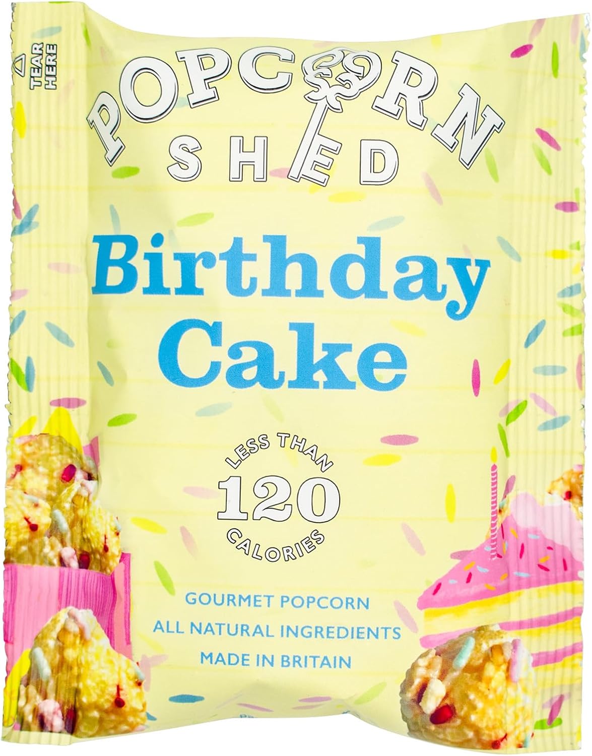 Birthday Cake Gourmet Popcorn Snack Pack, 1 x 24g Bag, Handcrafted, Natural &amp; Vegetarian Lunch Box &amp; Low Calorie Movie Night Snack