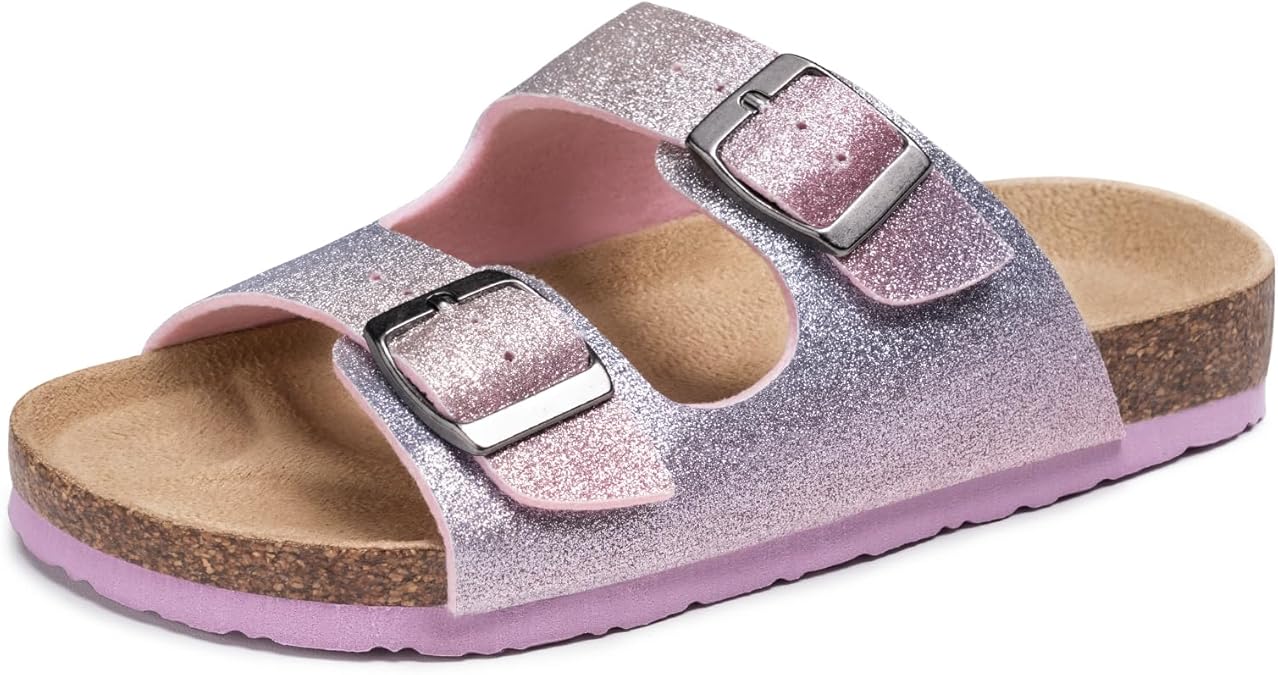 FITORY Boys Girls Glitter Slide Sandals, Cork Slipper with Adjustable Straps for Little Kid/Big Kid