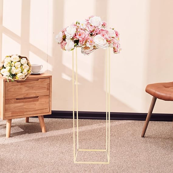 Metal Flower Floor Vase Column Flower Stand Geometric Centerpieces Vase for Tables, Flower Holder for Home Party Wedding Decorations, Rectangular Flower Display Rack (Style 7)