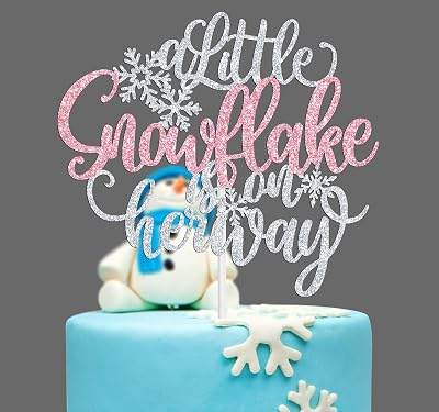 A Little Snowflake is on Her Way Cake Topper, Winter Baby Shower Party Decor, Frozen Winter Christmas Snowflake Theme Babys 1st Birthday Baby Shower Party Decorations Supplies for Girl