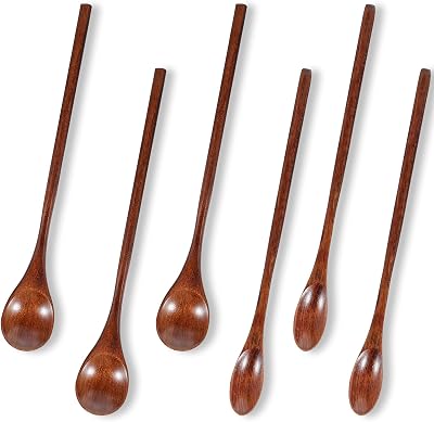 6Pcs Small Wooden Spoons Cooking Wooden Spoons Seasoning Honey Tea Coffee Spoon Long Handled Non-Stick Kitchen Utensil Set Suitable Kitchen Celebration Birthdays Gits