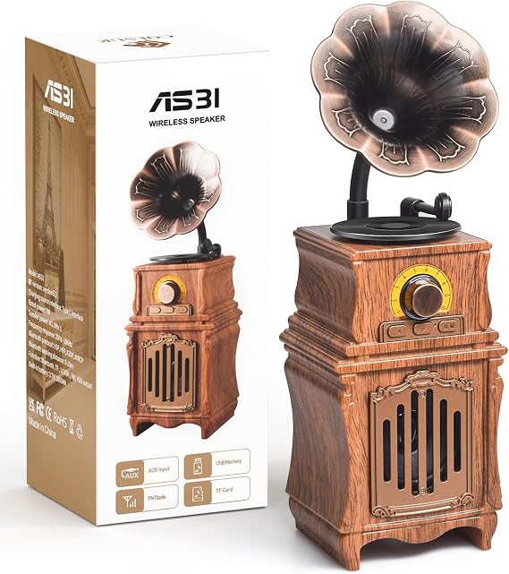 FREEFISH Retro Bluetooth Speaker with FM Radio, Bass, Retro Radio 5.3 Wireless Speaker Vintage Radios Support USB/TF/AUX Player for Home Office Room Outdoor Party, Portable Rechargeable