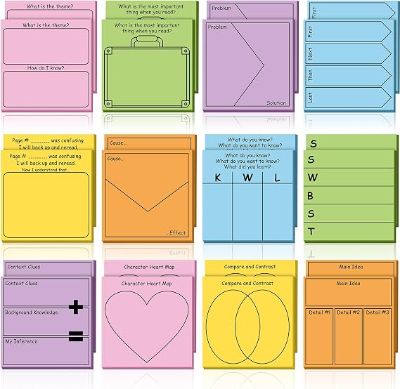 24 Pack Sticky Notes 3'' x 3'' Reading Response Self Stick Pads
