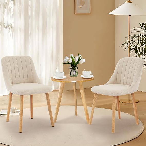 Dining Chairs Set of 2,Modern Upholstered Dining Room Chairs,Oak Leg Kitchen Chairs with 300 lb Capacity,Home Restaurant Seating, Beige