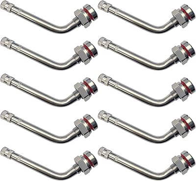 TR545D Truck Tire Valve Stems Pack of 10, Brass 60 Degree Bend Valve Stems Compatible with Alcoa 22.5in 24.5in Aluminum Wheels with Rim Φ.9.7mm Hole, Clamp-in Valve Stem for Truck and Bus Tires