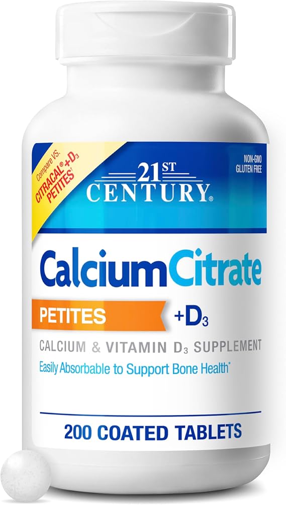 21st Century Calcium Citrate + D3 Petites, Easy to Swallow, 200 Count