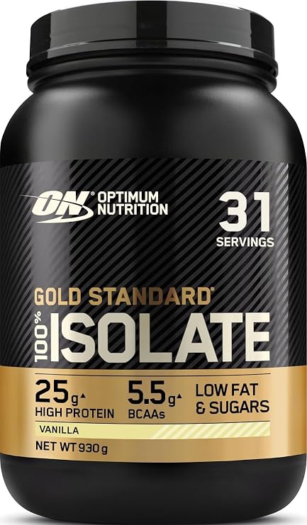 Optimum Nutrition Gold Standard 100% Isolate Whey Protein Powder, 930g | Vanilla, 31 Servings, BCAAs and Glutamine, Pre and Post Workout, Supports Muscle Growth and Repair