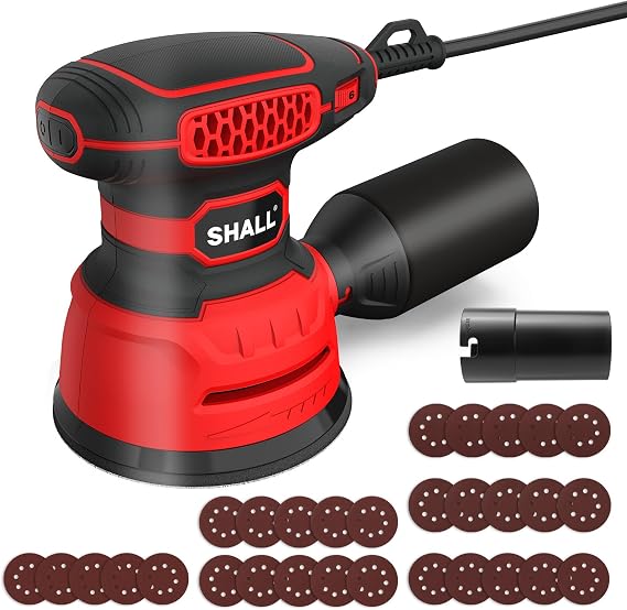 SHALL Random Orbital Sander 350W,with 30 Pcs Sandpapers, 6 Variable Speed 13000RPM, 125MM Hand Electric Tool, Dust Removal Function，Suitable for Sanding, polishing, and Woodworking.