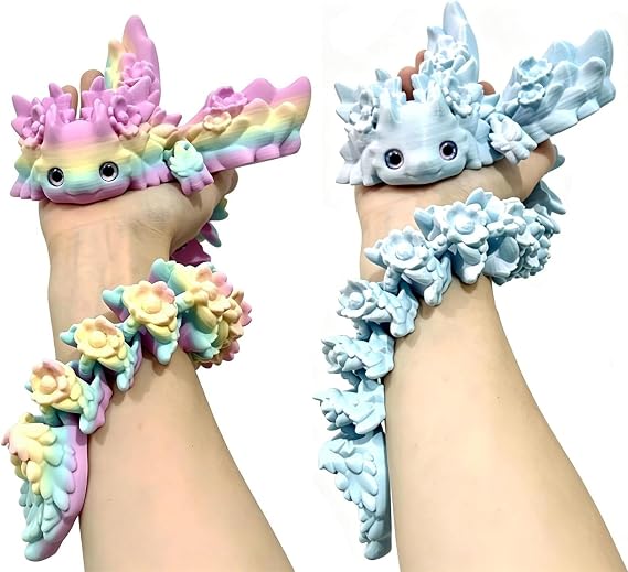 2 PCS 3D Printed Axolotl, 3D Printed Animals, Desk Decoration for Work and Study Spaces, Collectible Display for Animal Enthusiasts,3D Printed Animals Set with Pink Blue and Random Rainbow Colours
