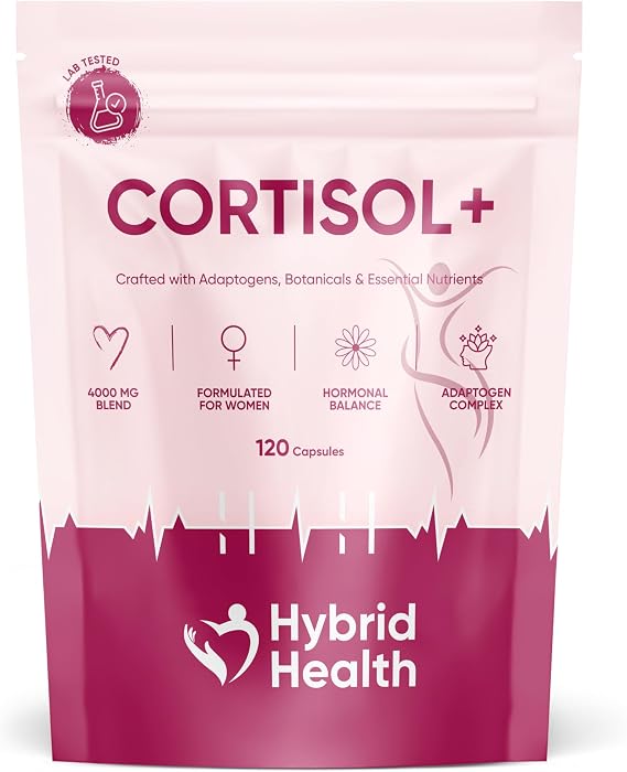 Hybrid Health Cortisol Reducing Supplements - 2 Months Supply, 9-in-1 Cortisol Support & Hormone Balance for Women Formula, with Ashwagandha, Rhodiola, L-Theanine, Phosphatidylserine, 120 Capsules