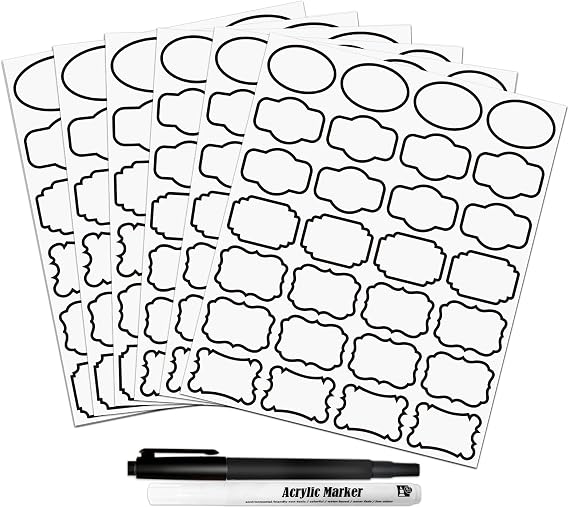 Kitchen Pantry Food Containers Clear Labels with Black Border, 138 Waterproof Removable Write-on Sticker Labels Tags to Organize Spice Jars Condiment Flour Sugar Canisters Storage Bins, Free 2 Markers
