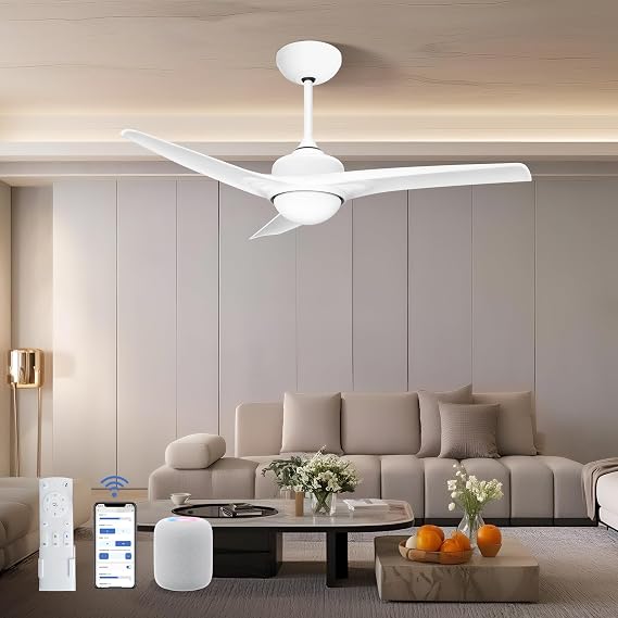 LAC D' LIGHTINGS 52 inch Ceiling Fan with Light, Low Profile Ceiling Fans with Lights and Remote, Smart Fans, Flush Mount Garage Ceiling Fan, Quiet Reversible Modern Fan for Bedroom, Farmhouse