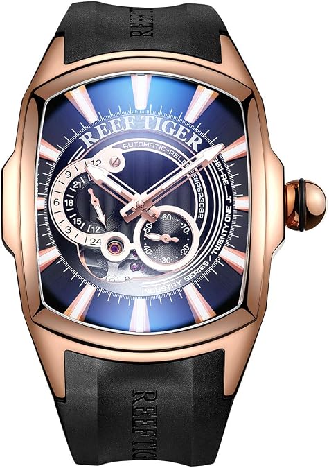 REEF TIGER Sport Watches for Men Rose Gold Automatic Watches Huge Big Watch Rubber Strap RGA3069S