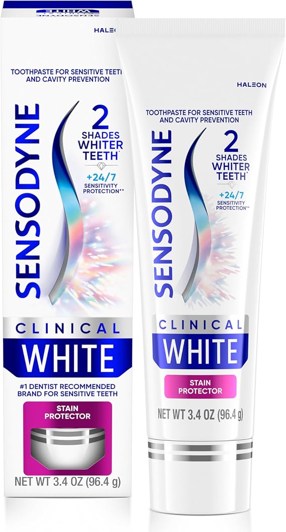 Sensodyne Clinical White Toothpaste, Clinically Tested Teeth Whitening for Sensitive Teeth, Stain Protection, 100ml