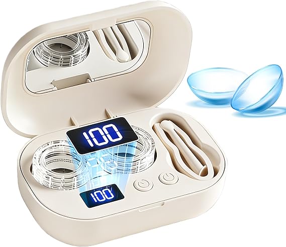Ultrasoniccontact Lens Cleaner, Contact Lens Cleaner Machine, Portable Electric Ultrasonic Eyeglass Cleaning Case, ContactLens Applicator Tool with Digital Display, for Gym Sports Home Travel