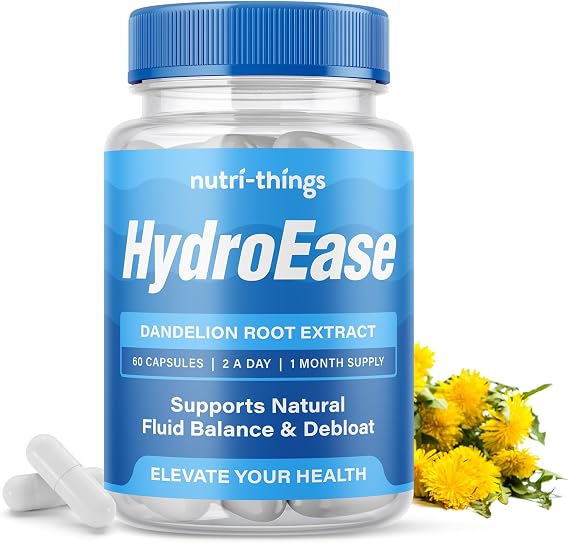 Water Retention Tablets By HydroEase - Balance, Cleanse, Detox & Debloat | Dandelion Root Extract 1800mg | Natural Fluid Regulation | Detox & Cleanse Support | 60 Vegan Capsules | 1 Month Supply