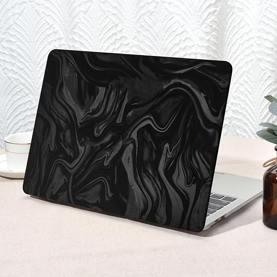 Seorsok Compatible with MacBook Air 13 Inch Case 2022 2021 2020 2019 2018 Release A1932 A2179 M1 A2337 Touch ID,Luxurious and Skin-Friendly Leather Plastic Hard Shell&Keyboard Cover,Black Wave