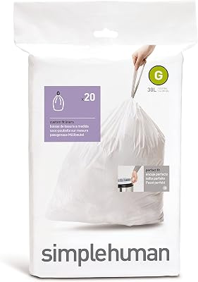simplehuman Code G Custom Fit Trash Can Liner, 30 Liters / 8 Gallons (4 pack)