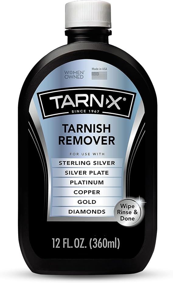 Tarn-X Tarnish Remover, 12 oz. Bottle, Platinum, Copper, Gold, Diamond, Silver Plate, and Sterling Silver Jewelry Cleaner, Wipe-and-Rinse Formula, No Rubbing or Scrubbing