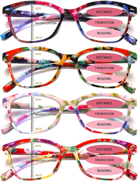 Progressive Multifocus Reading Glasses for Women Pattern Print Blue Light Block Spring Hinge Ladies Computer Readers