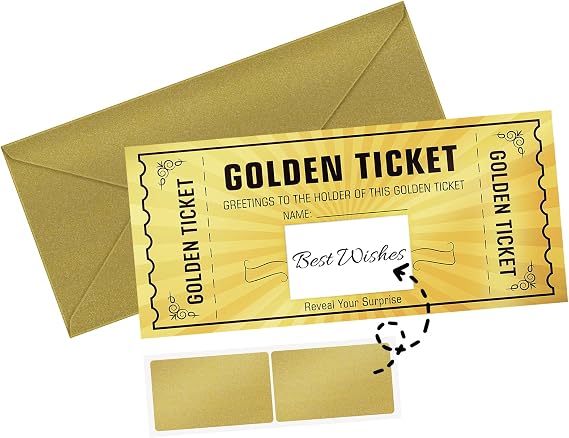 WenmthG Golden Ticket Gift Personalised Holiday Scratch Card Reveal, Birthday Surprise Scratch Card Gift Reveal Golden Ticket 1 PCS