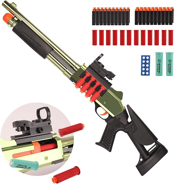 BIU BLASTER 30-Inch Shell Ejecting Foam Blaster Soft Bullet Blaster with 14 Shell Casings 50 Foam Darts Realistic Pump-Action for Age 14+ (Gold)