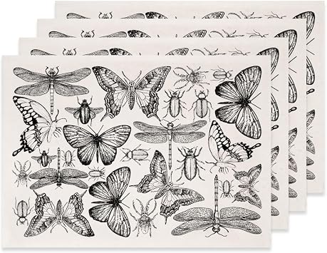 SUPERDANT 4PCS Insect Underglaze Paper Transfer Butterfly Dragonfly Transfer Paper for Clay Ceramic Porcelain Under Glaze Transfers for Pottery Enamel Decals Black Underglaze Decal Papers