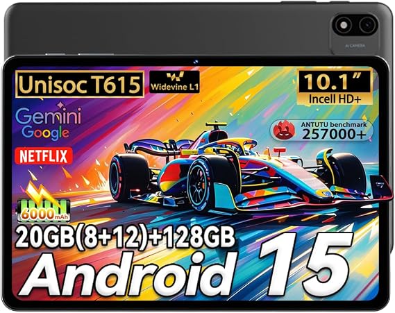Lpad2S Android 15 Tablet 10 inch,20GB (8+12GB Expanded) RAM 128GB ROM Octa-Core Processor, 5MP + 8MP Dual HD Camera, Widevine L1, 2.4G/5G WiFi,6000mAh Battery