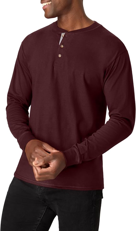 Hanes Mens T-Shirts, Men's Beefyt Henley Shirts, Men's Cotton Long Sleeve Shirts