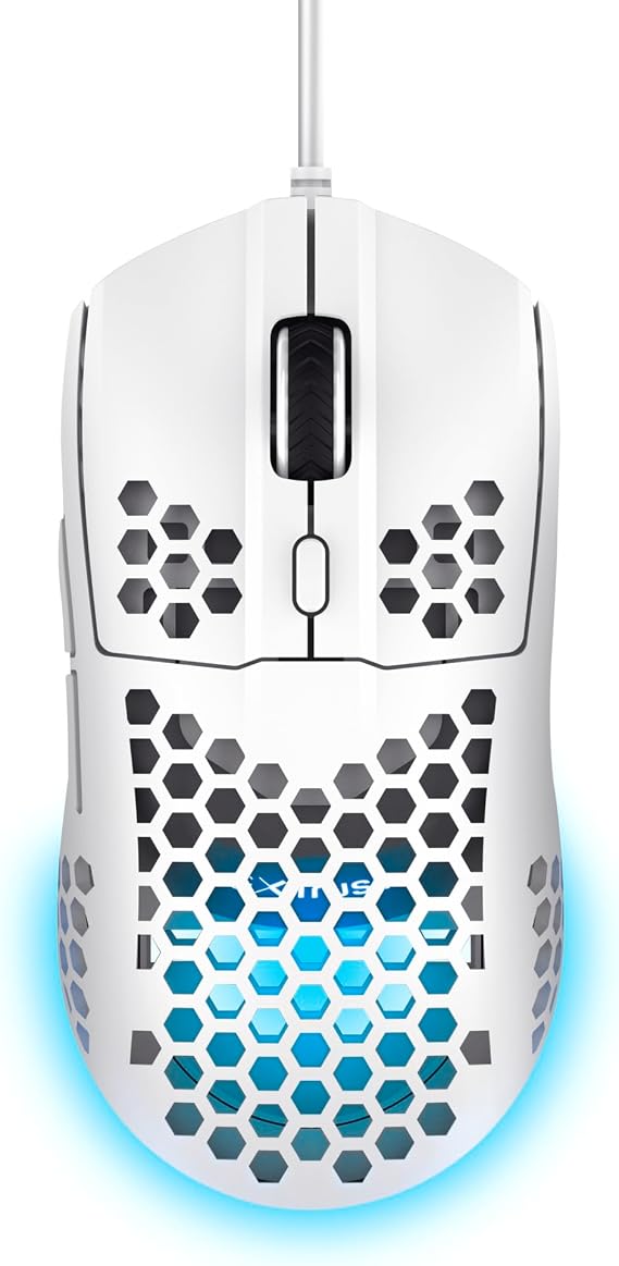 GXTrust Helox USB White Gaming Mouse Superlight 65g | Adjustable DPI (200-6400), Optical Sensor, 6 Programmable Buttons, RGB LED Lighting, Gaming PC Gaming Laptop Macbook