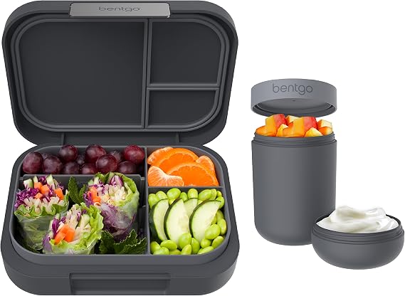Bentgo Modern Bento-Style Lunch Box Set With Reusable Snack Cup (Dark Gray)
