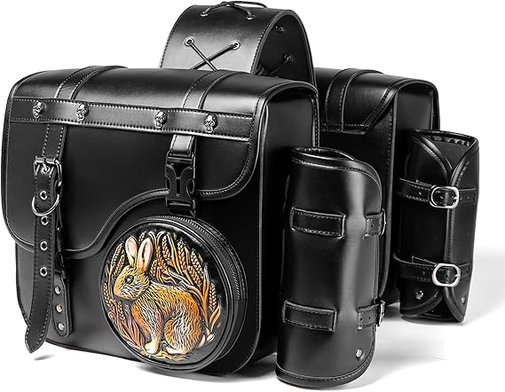 Motorcycle Saddlebags for Suzuki Best 125 Fi, PU Leather Saddlebags Saddle, Waterproof Side Saddle Bags with Cup Holder, Motorbike Luggage Storage Bag,D