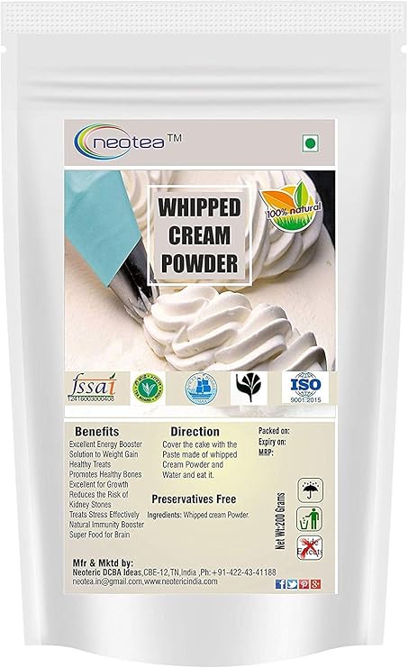 Neotea Whipped Cream Powder for Cake | Stabilizer | 200 GM (7.05 OZ) | Premium for Cake & Ice Cream | Heavy Whipping Mix | Powdered for Icing & Toppings | for Baking & Desserts