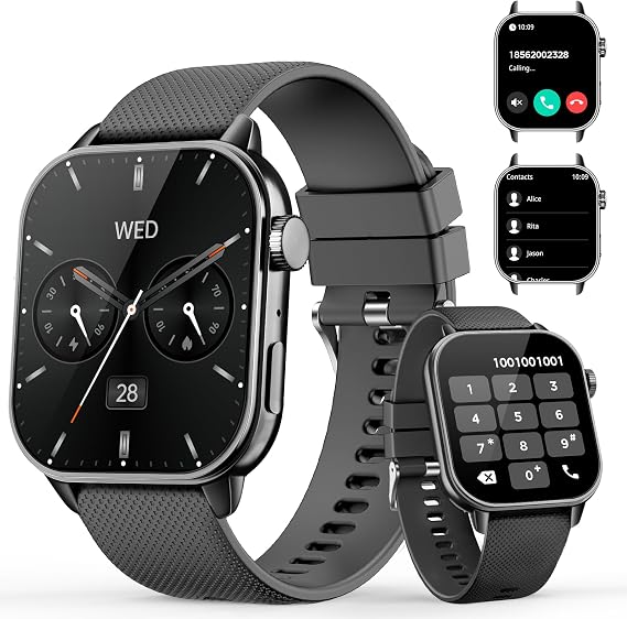 MFVLP Smart Watch for Men, 1.85" AMOLED HD Touchsreen, Bluetooth Calling, Fitness Tracker with 100+ Sports Modes, IP68 Waterproof, Fitness Watch for Android/iOS (Black)