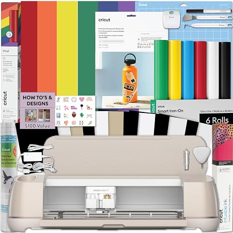 Cricut Maker 4 Cutting Machine Ultimate Beginner Sticker Making Bundle - Printed on Waterproof Sticker Paper & Vinyl and Cutting Machine for Custom Stickers & Small Business Seashell Die Cutter