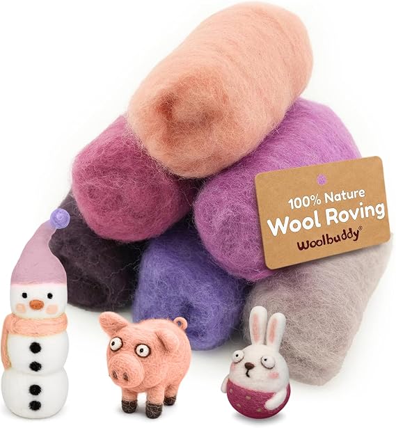 Woolbuddy Corriedale Wool Roving for Needle Felting (Pink Purple) 20g Each