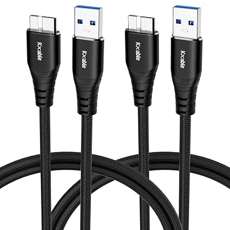 USB Hard Drive Cord 2FT (2-Pack), USB A to Micro B 3.0 Cable, Compatible with Western Digital WD My Passport, Toshiba, Seagate, SSD, External Hard Drive HDD, Samsung Galaxy S5, Note 3, Note Pro 12.2
