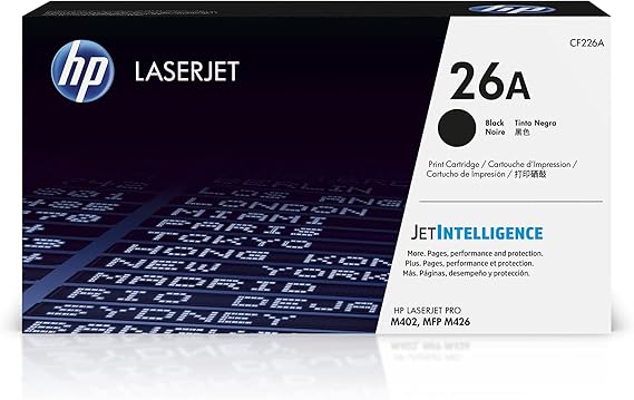HP 26A Black Toner Cartridge Printers | Works with LaserJet Pro M402 Series; LaserJet Pro MFP M426 Series | CF226A